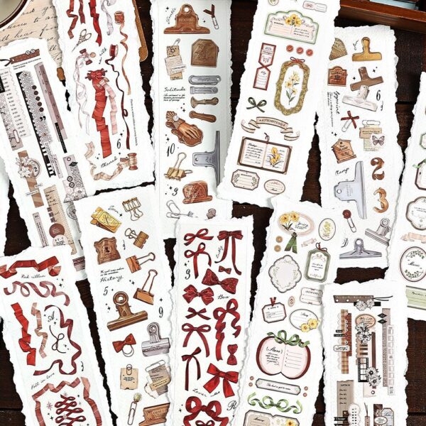 PET stickers Retro decorative stickers 6 Sheets - Image 2