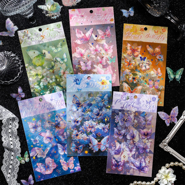 PET stickers twinkling butterfly series gold stamping 4 Sheets