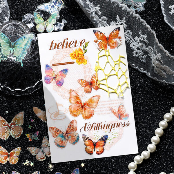 PET stickers twinkling butterfly series gold stamping 4 Sheets - Image 8