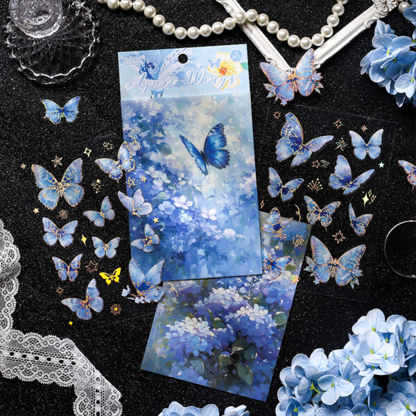 PET stickers twinkling butterfly series gold stamping 4 Sheets - Image 2