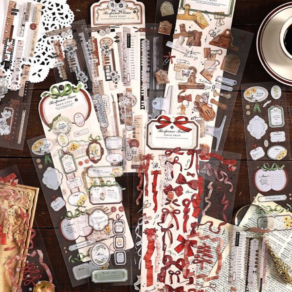 PET stickers Retro decorative stickers 6 Sheets - Image 4
