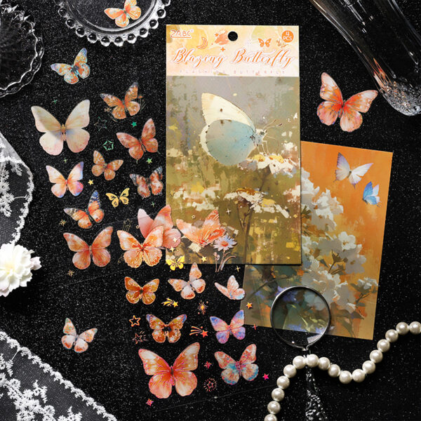 PET stickers twinkling butterfly series gold stamping 4 Sheets - Image 3