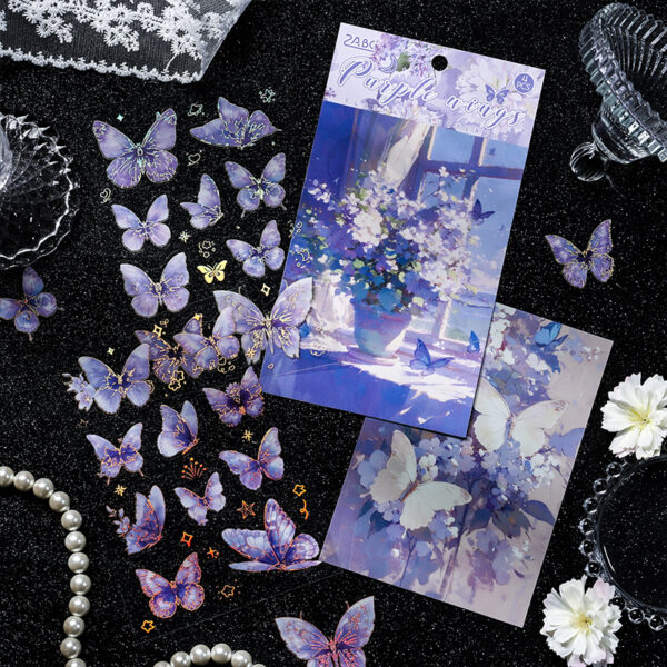 PET stickers twinkling butterfly series gold stamping 4 Sheets - Image 6