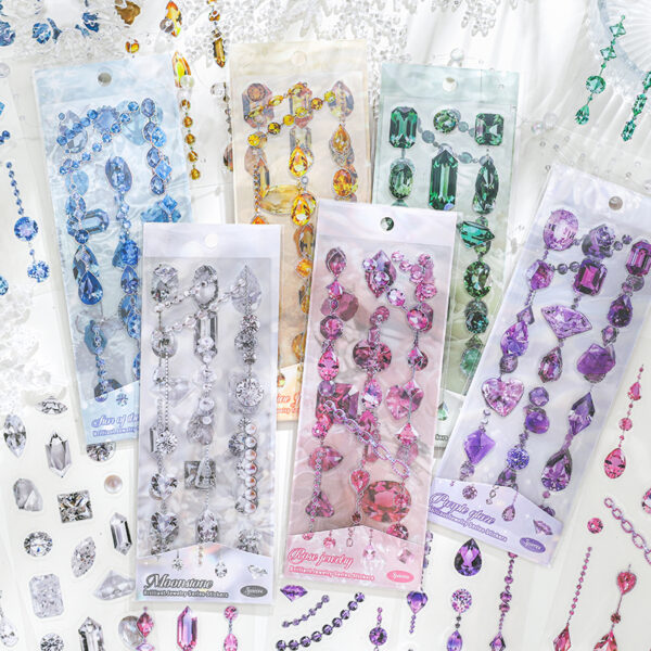 Pre-cut PET stickers Gemstone and Diamond Theme 3 Sheets - Image 9