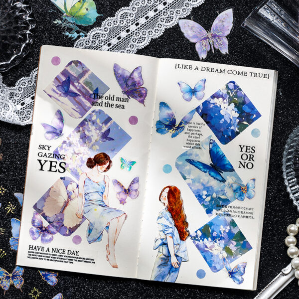 PET stickers twinkling butterfly series gold stamping 4 Sheets - Image 9