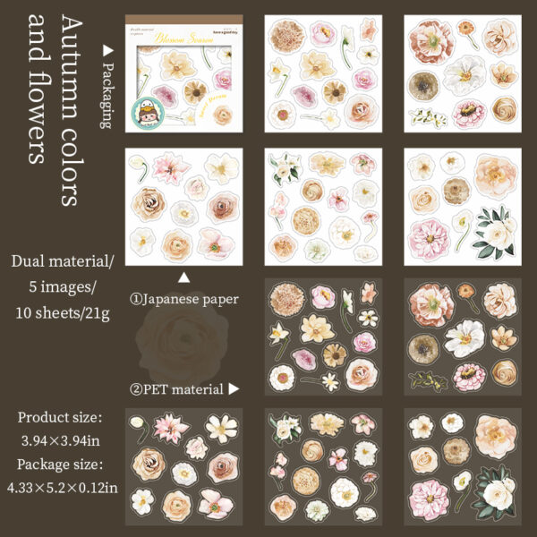 PET Sticker Flower Theme Stickers 10 sheets - Image 7