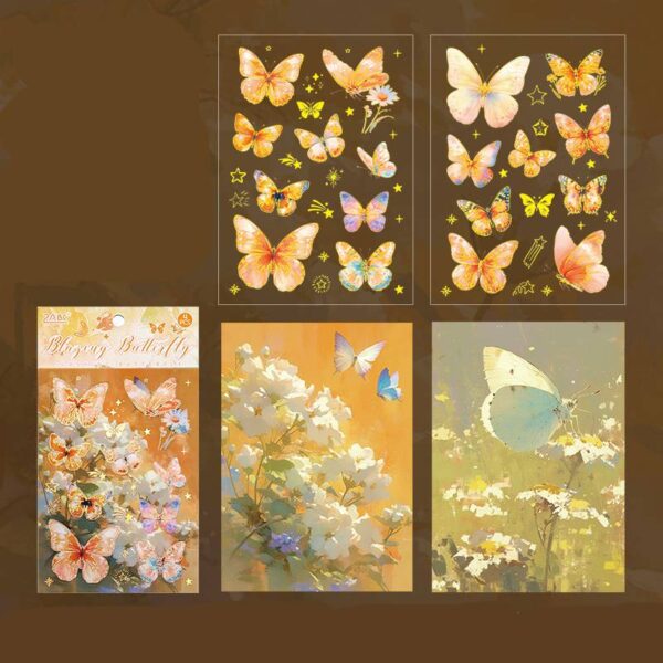 PET stickers twinkling butterfly series gold stamping 4 Sheets - Image 12