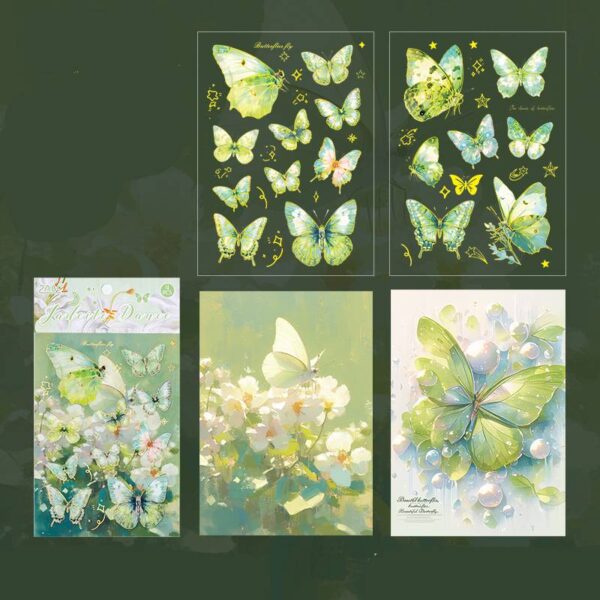 PET stickers twinkling butterfly series gold stamping 4 Sheets - Image 13