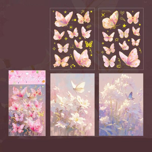 PET stickers twinkling butterfly series gold stamping 4 Sheets - Image 14