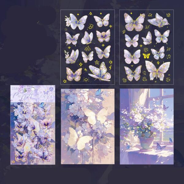 PET stickers twinkling butterfly series gold stamping 4 Sheets - Image 15