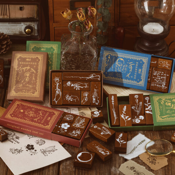 Stamp Wooden Seal Set Collector's Notes Series Vintage Pattern - Image 2