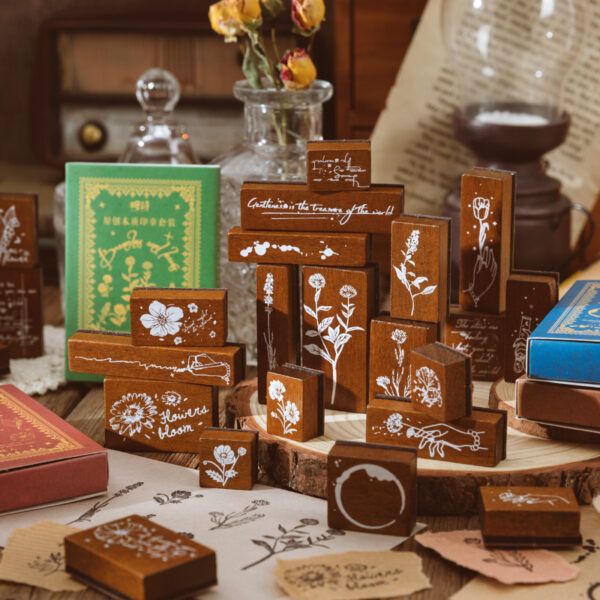 Stamp Wooden Seal Set Collector's Notes Series Vintage Pattern