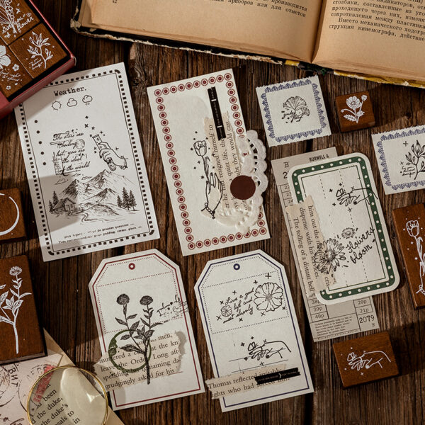 Stamp Wooden Seal Set Collector's Notes Series Vintage Pattern - Image 3