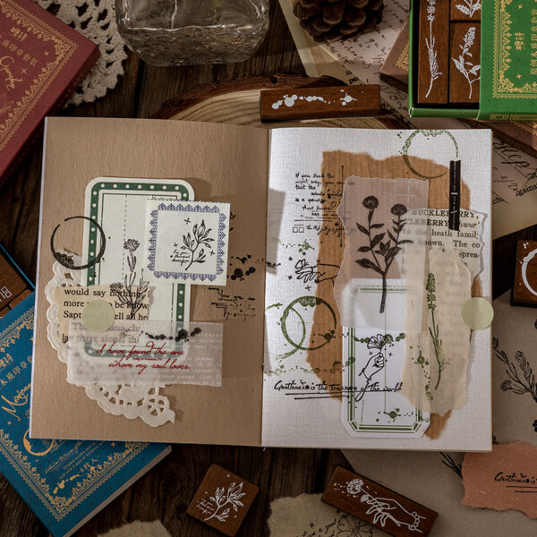 Stamp Wooden Seal Set Collector's Notes Series Vintage Pattern - Image 4