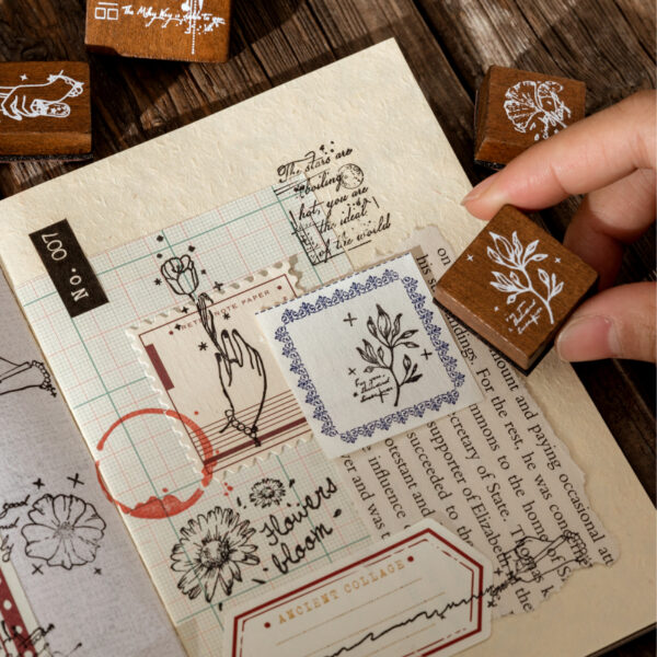 Stamp Wooden Seal Set Collector's Notes Series Vintage Pattern - Image 5