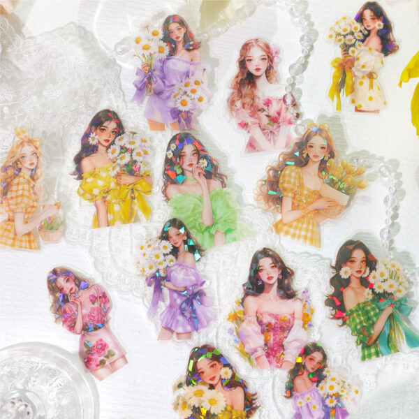 PET sticker pack Spring with you series Girls character theme 15 pieces