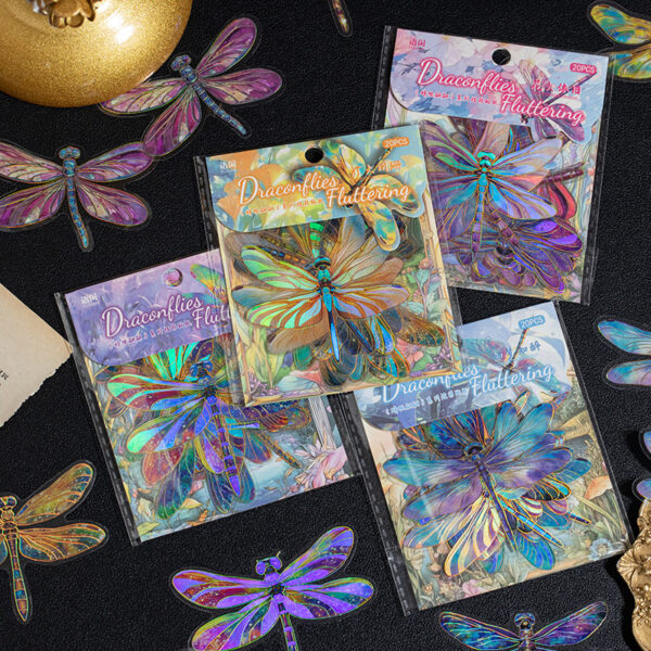 PET sticker pack Dragonfly series Colorful dragonfly theme 20 pieces