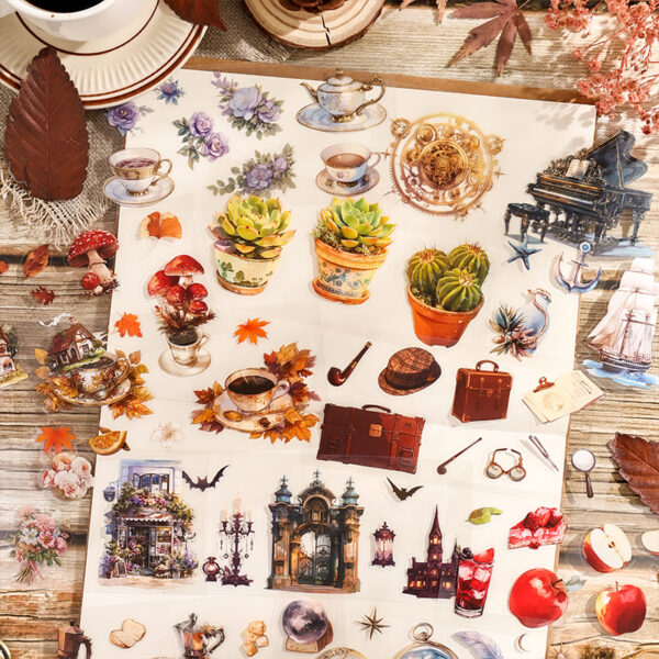 Sticker Pack Time and Time Notes Series Nostalgic Theme 3 Sheets 12 Styles