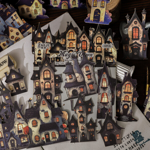 Sticker Pack Fairytale Town Collection Small Town Theme Hard Card Stickers 15 Pieces