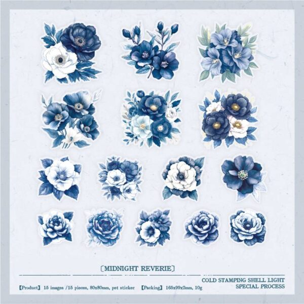 PET sticker pack Four Seasons Flowers Series flower-themed stickers 15pcs