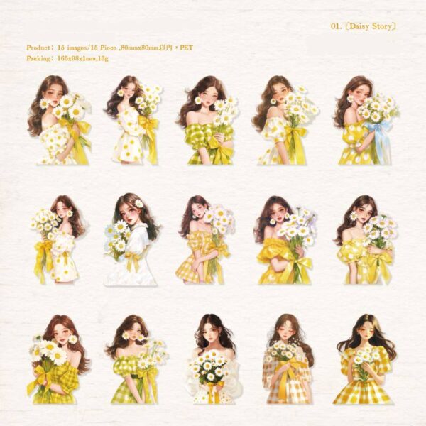 PET sticker pack Spring with you series Girls character theme 15 pieces
