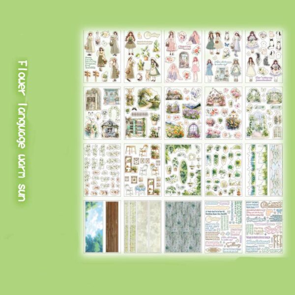 PET sticker book collage fragment series flower and ocean theme 20 sheets