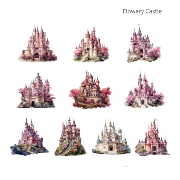 PET tiēzhǐ bāo huànjìng chéngbǎo xìliè chéngbǎo zhǔtí 20 zhāng white moon castle| star river castle| forest castle | flower castle | wisteria castle | golden leaf castle| 6 packs 144 / 5,000 PET sticker pack Fantasy Castle Series Castle theme 20 pieces