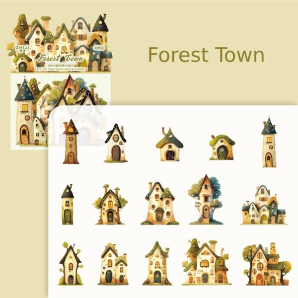 Sticker Pack Fairytale Town Collection Small Town Theme Hard Card Stickers 15 Pieces