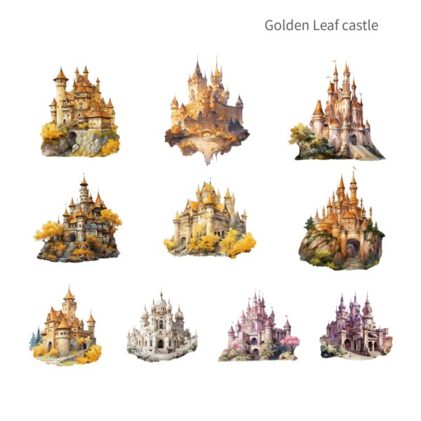 PET tiēzhǐ bāo huànjìng chéngbǎo xìliè chéngbǎo zhǔtí 20 zhāng white moon castle| star river castle| forest castle | flower castle | wisteria castle | golden leaf castle| 6 packs 144 / 5,000 PET sticker pack Fantasy Castle Series Castle theme 20 pieces