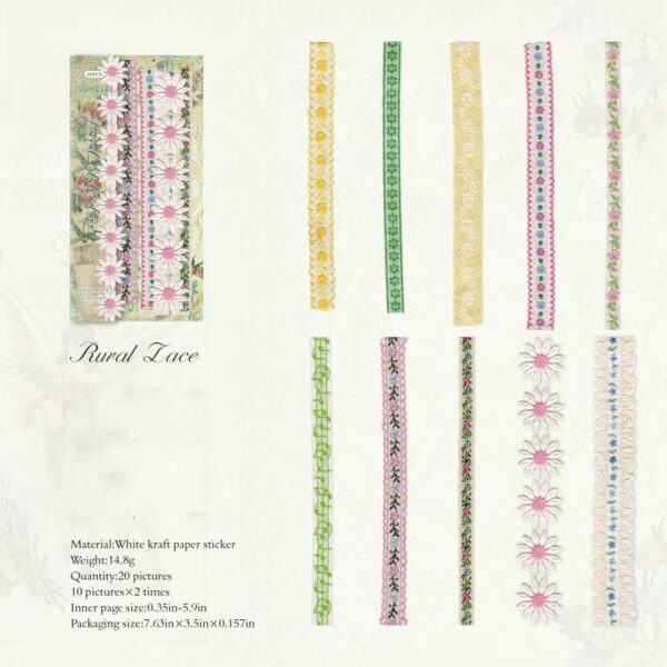 Hard card stickers Handmade gallery series Retro long strip stickers 20 pieces