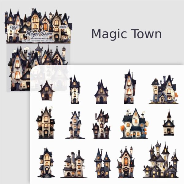 Sticker Pack Fairytale Town Collection Small Town Theme Hard Card Stickers 15 Pieces