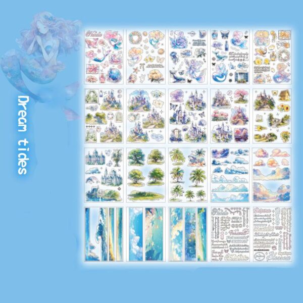 PET sticker book collage fragment series flower and ocean theme 20 sheets