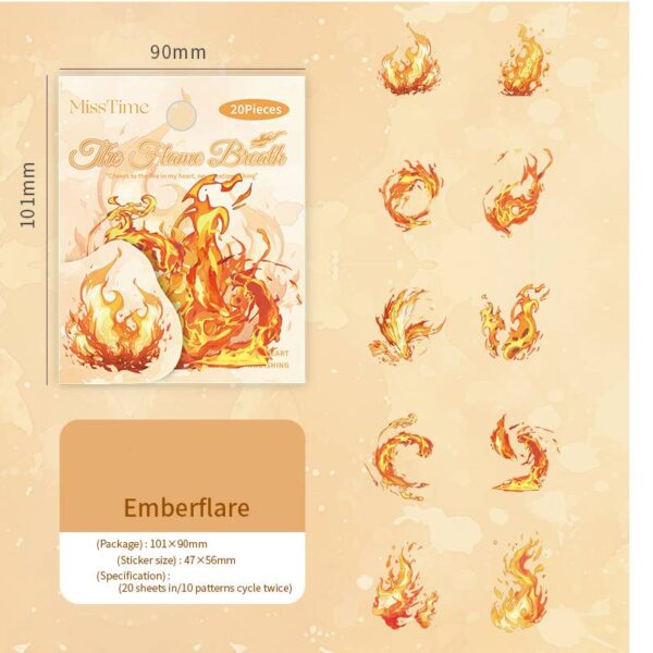 PET stickers Breath of Fire series Flame theme gold foil stickers 20 pieces