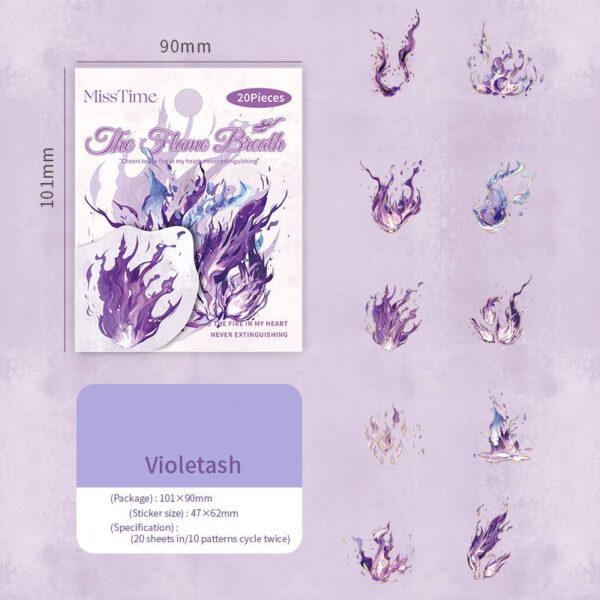 PET stickers Breath of Fire series Flame theme gold foil stickers 20 pieces