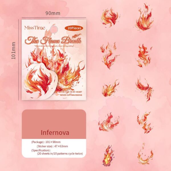 PET stickers Breath of Fire series Flame theme gold foil stickers 20 pieces