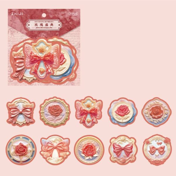 Sticker Pack Letterpress Embossed Flower Stickers 20pcs