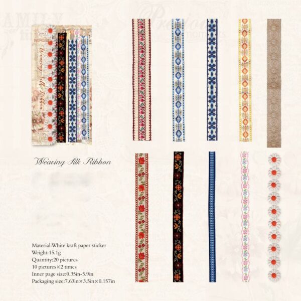 Hard card stickers Handmade gallery series Retro long strip stickers 20 pieces
