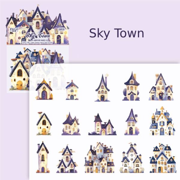 Sticker Pack Fairytale Town Collection Small Town Theme Hard Card Stickers 15 Pieces