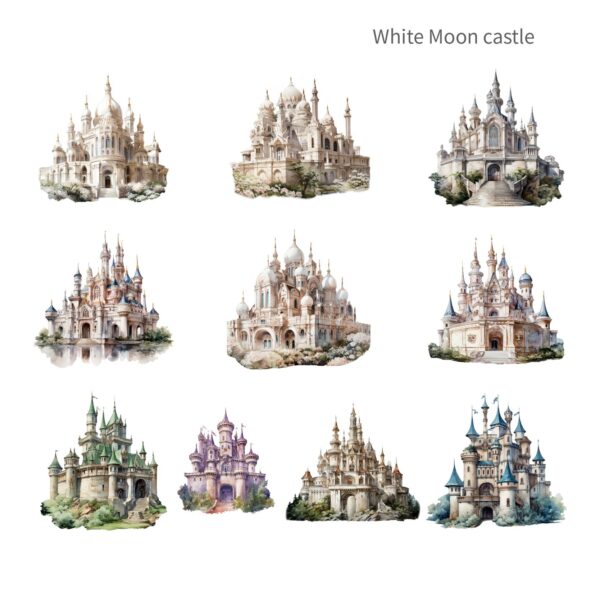 PET tiēzhǐ bāo huànjìng chéngbǎo xìliè chéngbǎo zhǔtí 20 zhāng white moon castle| star river castle| forest castle | flower castle | wisteria castle | golden leaf castle| 6 packs 144 / 5,000 PET sticker pack Fantasy Castle Series Castle theme 20 pieces