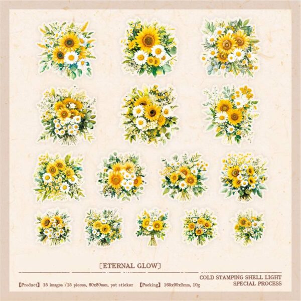 PET sticker pack Four Seasons Flowers Series flower-themed stickers 15pcs