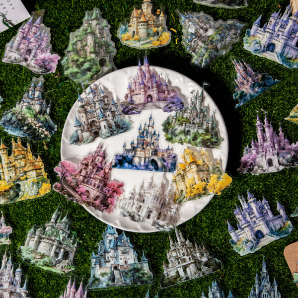 PET tiēzhǐ bāo huànjìng chéngbǎo xìliè chéngbǎo zhǔtí 20 zhāng white moon castle| star river castle| forest castle | flower castle | wisteria castle | golden leaf castle| 6 packs 144 / 5,000 PET sticker pack Fantasy Castle Series Castle theme 20 pieces