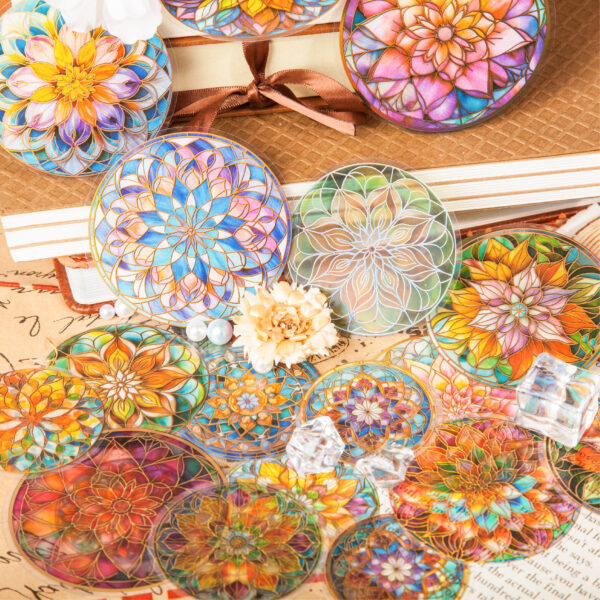 Sticker Pack Glass Mandala Series Retro Theme 12 pieces