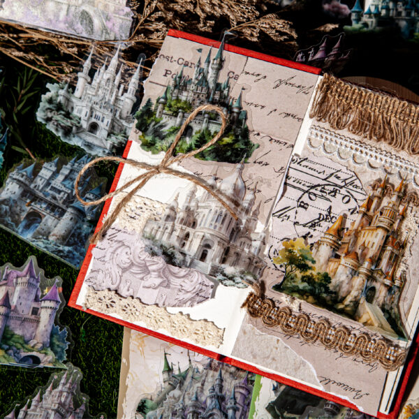 PET tiēzhǐ bāo huànjìng chéngbǎo xìliè chéngbǎo zhǔtí 20 zhāng white moon castle| star river castle| forest castle | flower castle | wisteria castle | golden leaf castle| 6 packs 144 / 5,000 PET sticker pack Fantasy Castle Series Castle theme 20 pieces