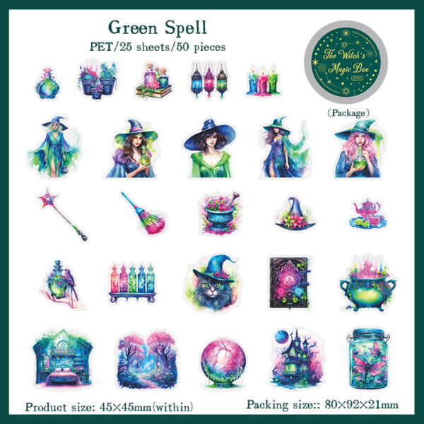 Stickers in box Witch's Magic Box Series Magic Witch Theme Stickers 50 pieces