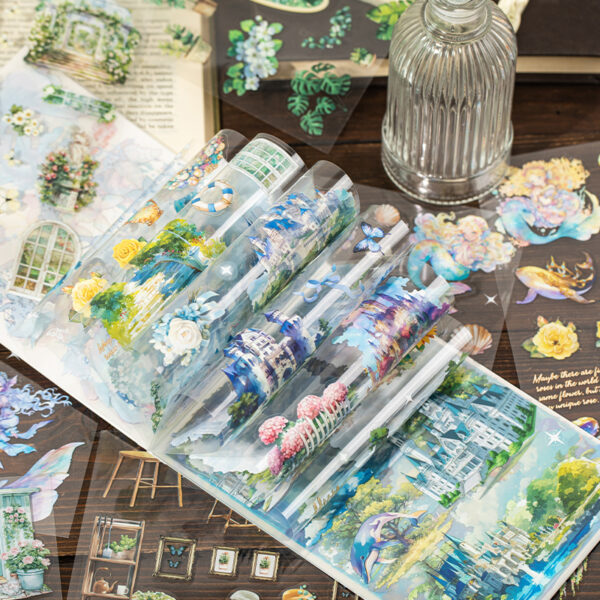 PET sticker book collage fragment series flower and ocean theme 20 sheets