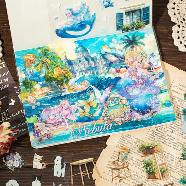 PET sticker book collage fragment series flower and ocean theme 20 sheets