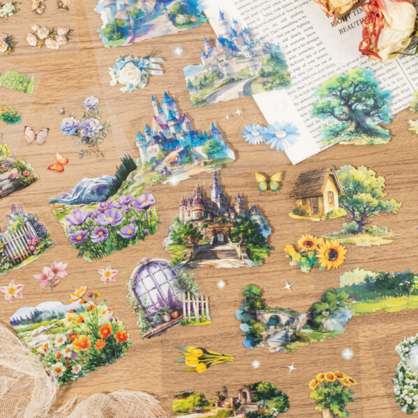 PET sticker book collage fragment series flower and ocean theme 20 sheets