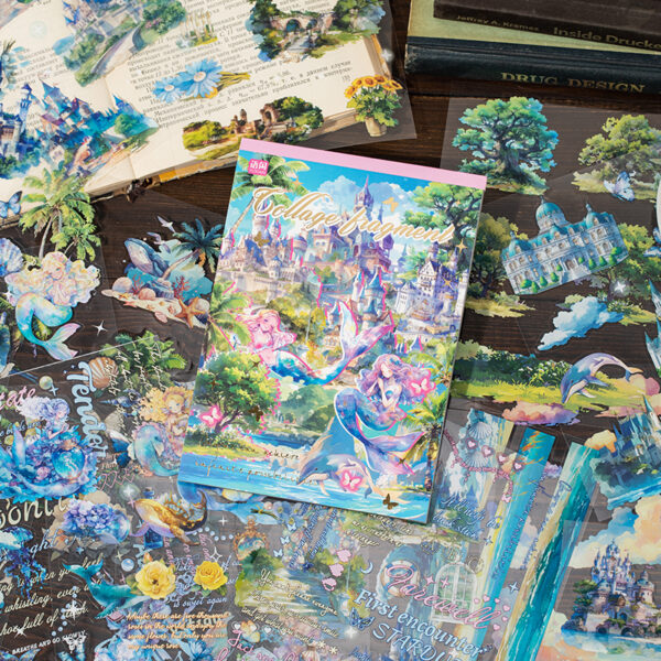 PET sticker book collage fragment series flower and ocean theme 20 sheets