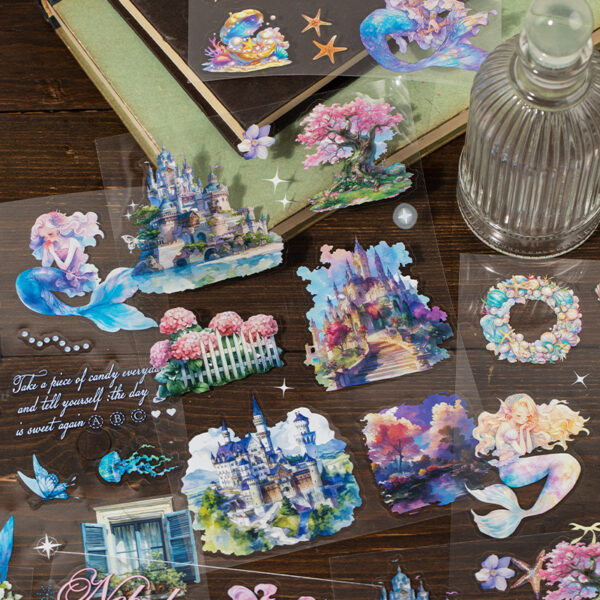 PET sticker book collage fragment series flower and ocean theme 20 sheets