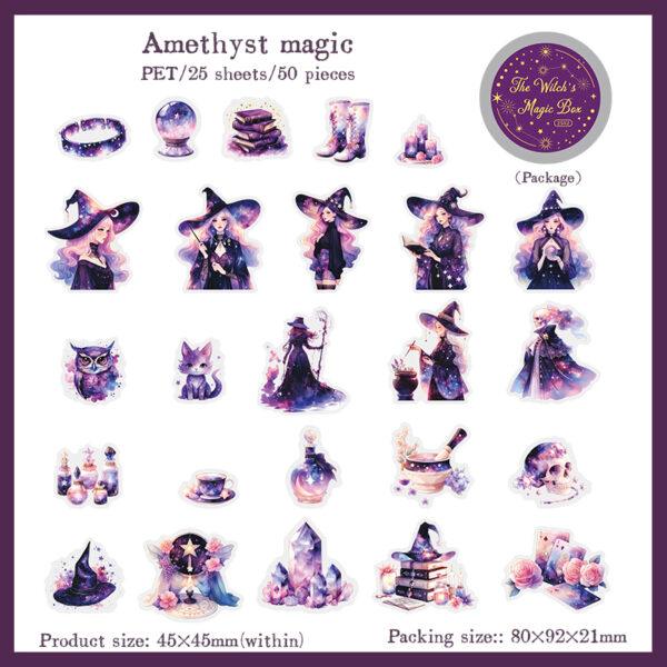 Stickers in box Witch's Magic Box Series Magic Witch Theme Stickers 50 pieces